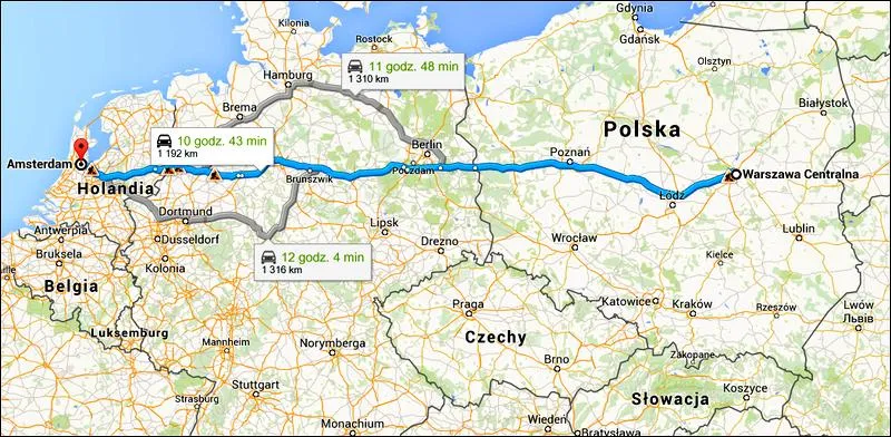 Trasa z Holandii do Polski