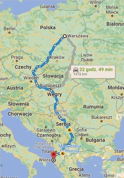 Trasa z Polski do Albanii